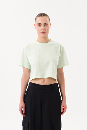 Sportempt İmza Baskılı Bisiklet Yaka Crop Kadın T-shirt - Yeşil