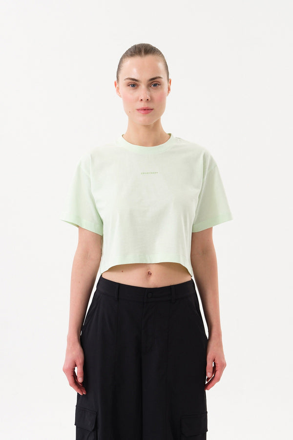 Sportempt İmza Baskılı Bisiklet Yaka Crop Kadın T-shirt - Yeşil