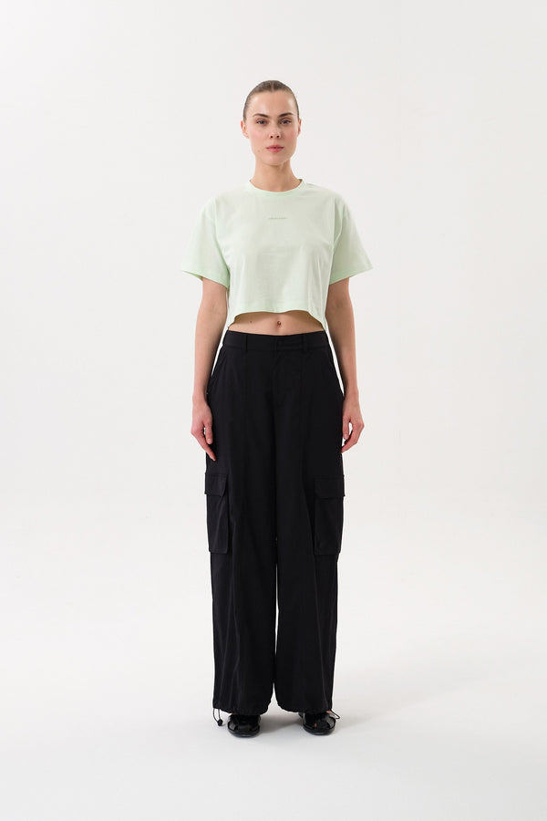 Sportempt İmza Baskılı Bisiklet Yaka Crop Kadın T-shirt - Yeşil