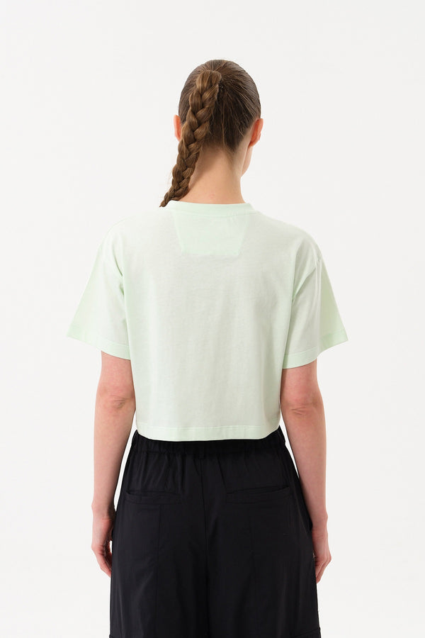 Sportempt İmza Baskılı Bisiklet Yaka Crop Kadın T-shirt - Yeşil