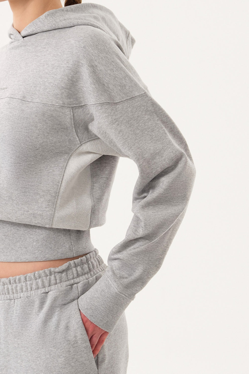 Sportempt İmza Baskılı Panel Detaylı Crop Kadın Hoodie - Açık Gri