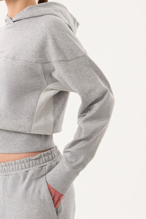 Sportempt İmza Baskılı Panel Detaylı Crop Kadın Hoodie - Açık Gri