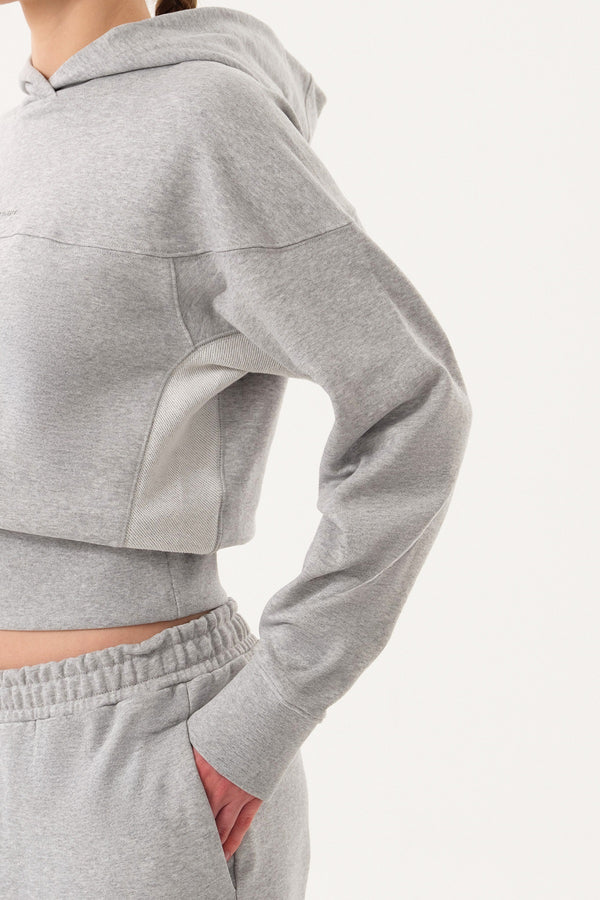 Sportempt İmza Baskılı Panel Detaylı Crop Kadın Hoodie - Açık Gri