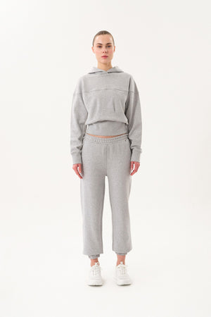 Sportempt İmza Baskılı Panel Detaylı Crop Kadın Hoodie - Açık Gri