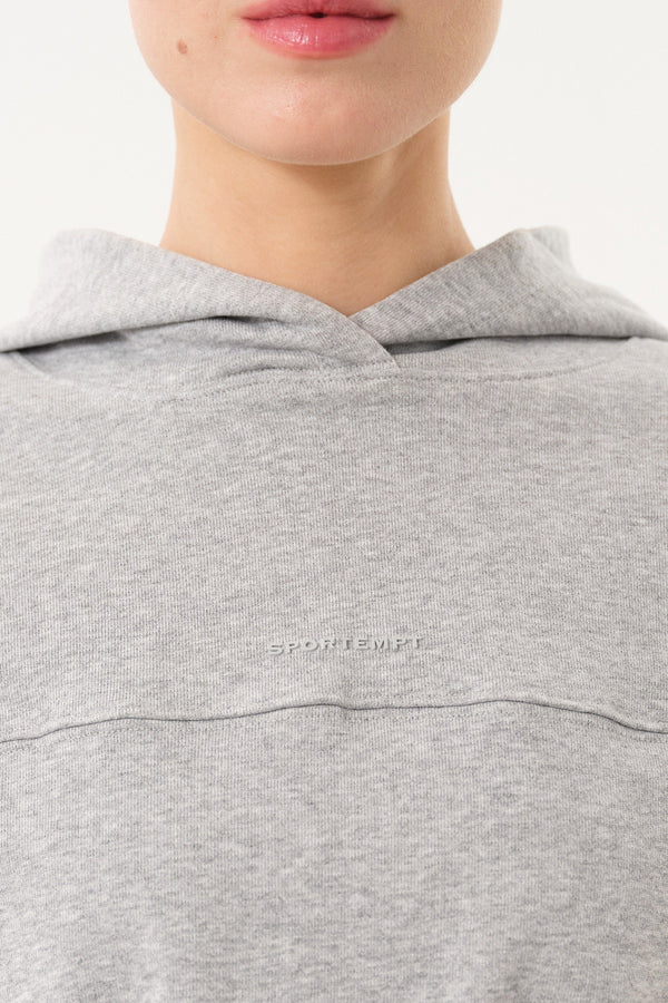 Sportempt İmza Baskılı Panel Detaylı Crop Kadın Hoodie - Açık Gri