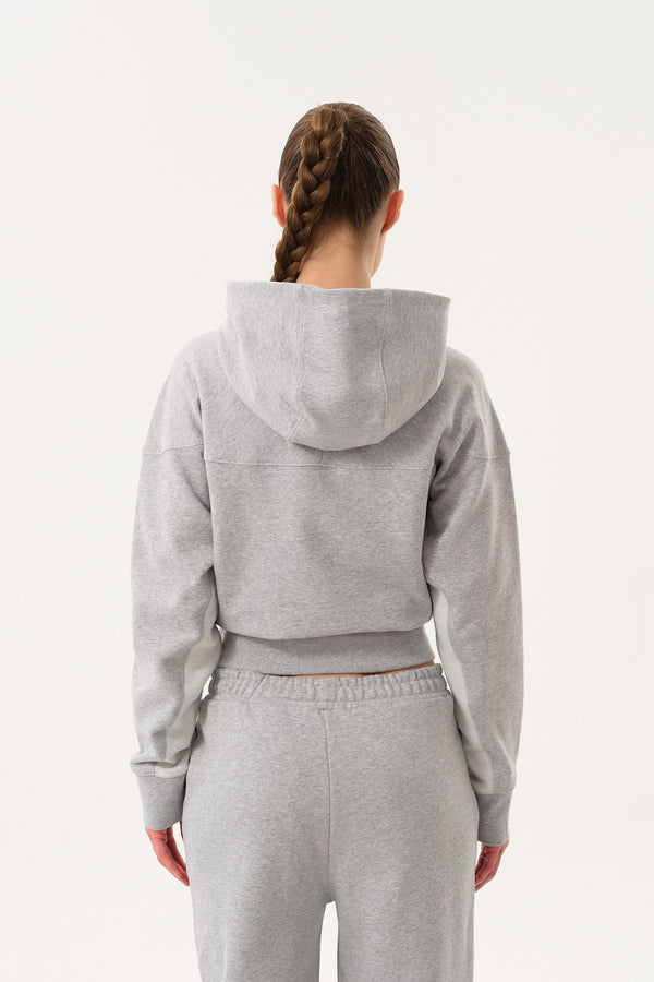 Sportempt İmza Baskılı Panel Detaylı Crop Kadın Hoodie - Açık Gri