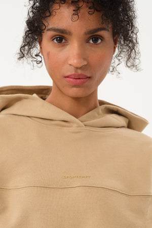 Sportempt İmza Baskılı Panel Detaylı Crop Kadın Hoodie - Bej