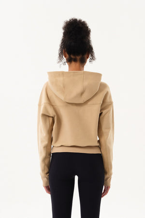 Sportempt İmza Baskılı Panel Detaylı Crop Kadın Hoodie - Bej