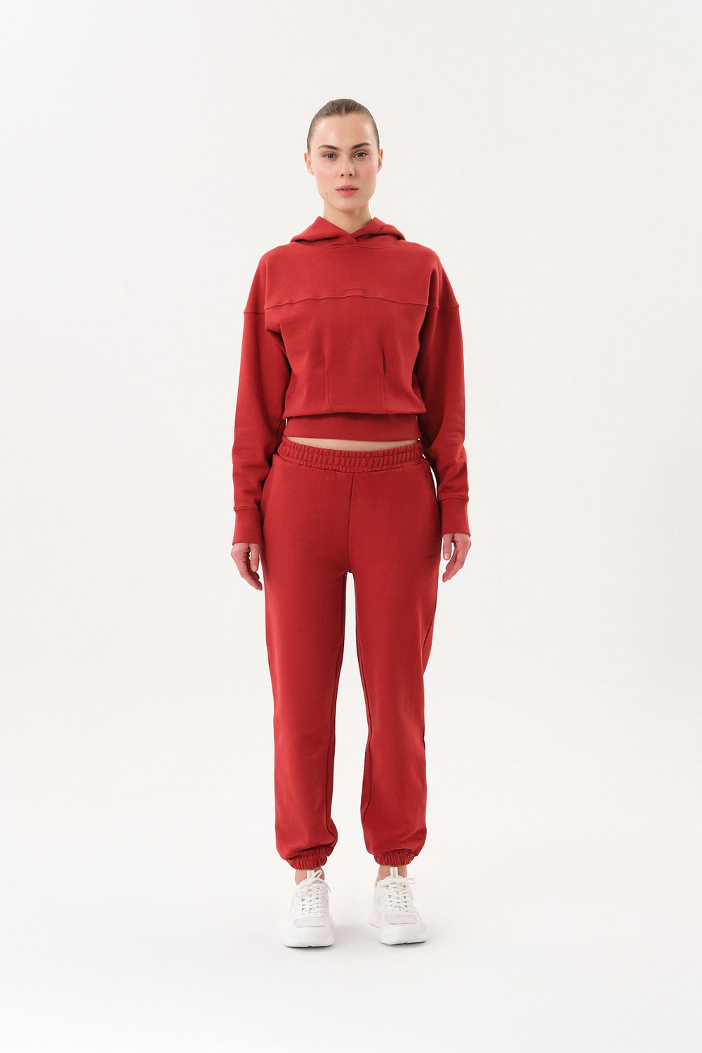 Sportempt İmza Baskılı Panel Detaylı Crop Kadın Hoodie - Kiremit