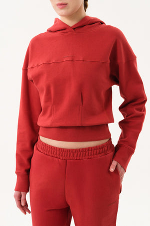 Sportempt İmza Baskılı Panel Detaylı Crop Kadın Hoodie - Kiremit
