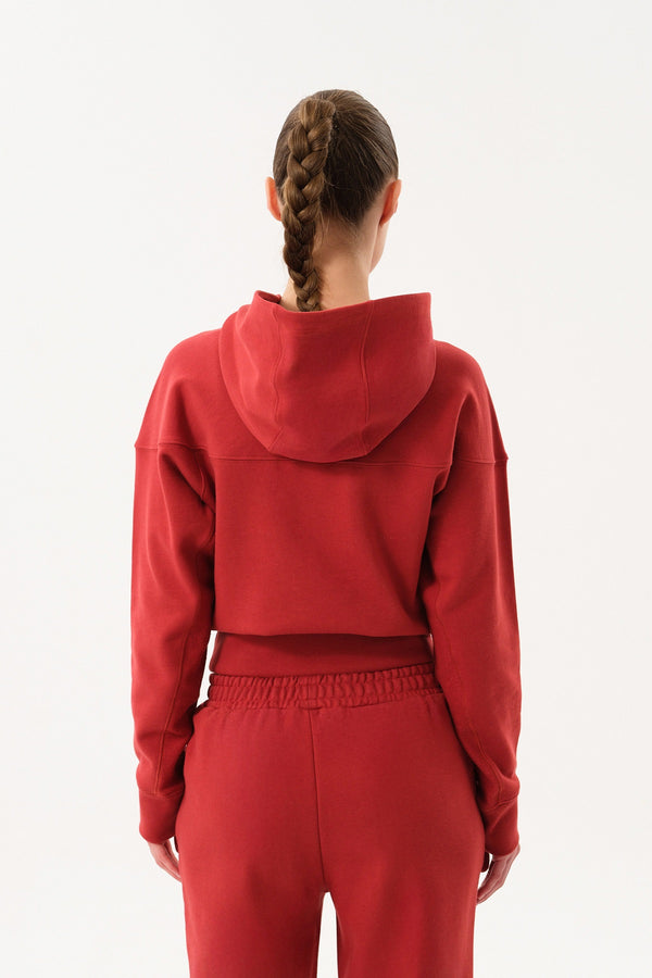 Sportempt İmza Baskılı Panel Detaylı Crop Kadın Hoodie - Kiremit