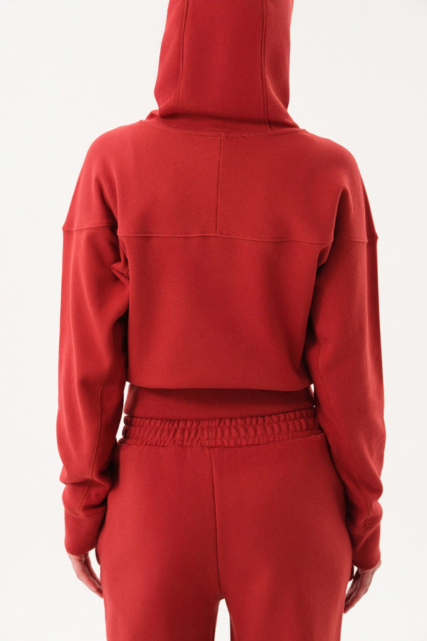 Sportempt İmza Baskılı Panel Detaylı Crop Kadın Hoodie - Kiremit