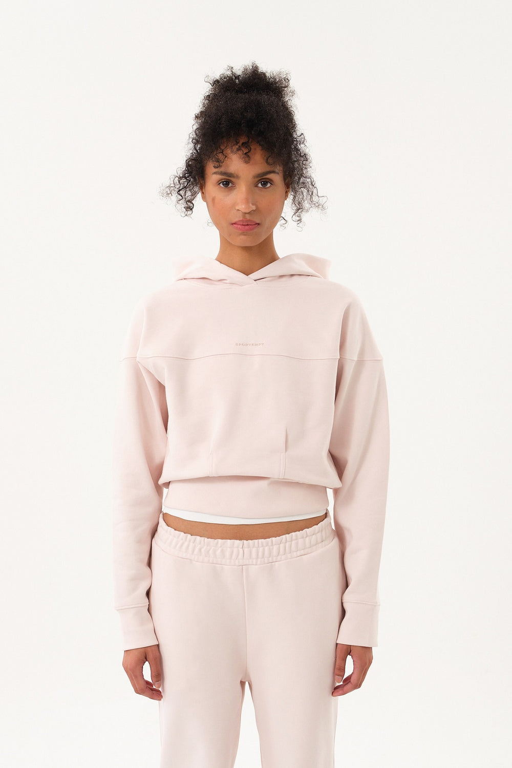 Sportempt İmza Baskılı Panel Detaylı Crop Kadın Hoodie - Toz Pembe