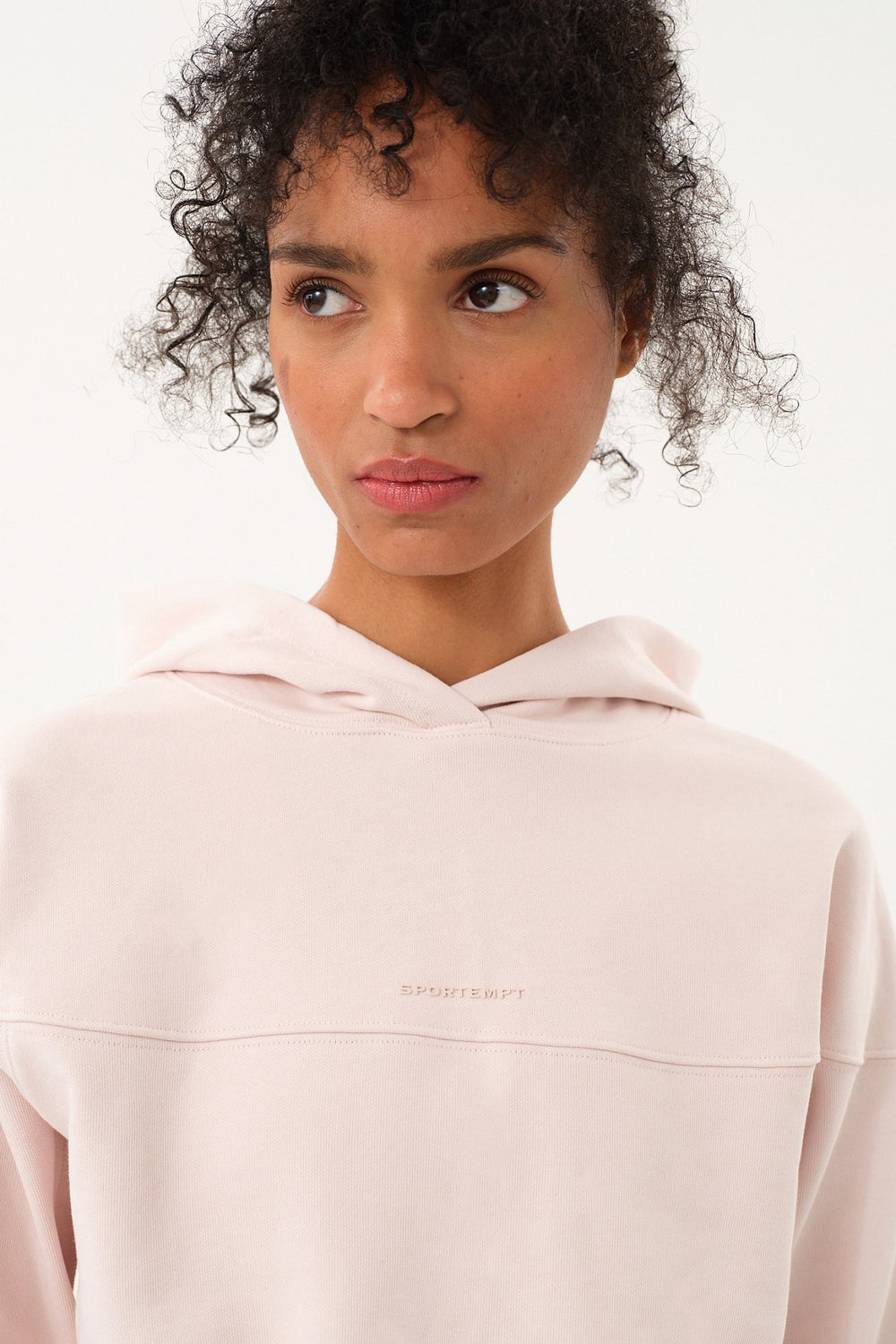 Sportempt İmza Baskılı Panel Detaylı Crop Kadın Hoodie - Toz Pembe