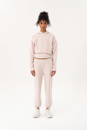 Sportempt İmza Baskılı Panel Detaylı Crop Kadın Hoodie - Toz Pembe