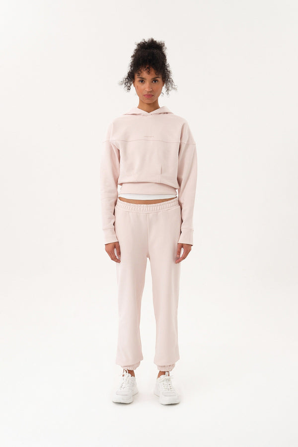 Sportempt İmza Baskılı Panel Detaylı Crop Kadın Hoodie - Toz Pembe