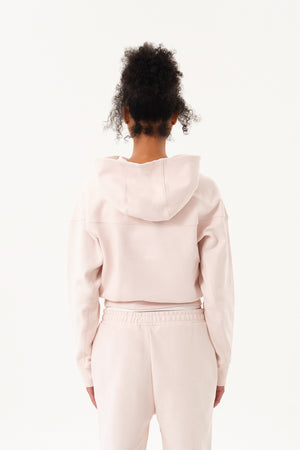 Sportempt İmza Baskılı Panel Detaylı Crop Kadın Hoodie - Toz Pembe