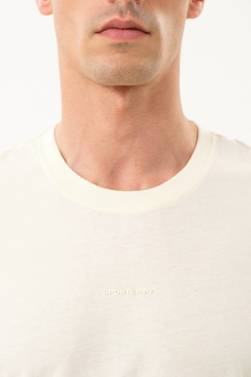 Sportempt İmzalı Oversize Erkek Bisiklet Yaka T-shirt - Beyaz