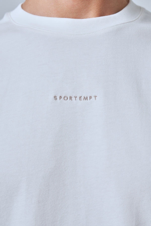 Sportempt Nakışlı Erkek Oversize Bisiklet Yaka T-shirt - Ekru
