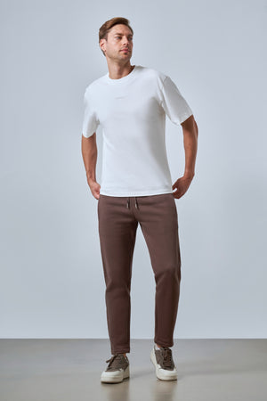 Sportempt Nakışlı Erkek Oversize Bisiklet Yaka T-shirt - Ekru