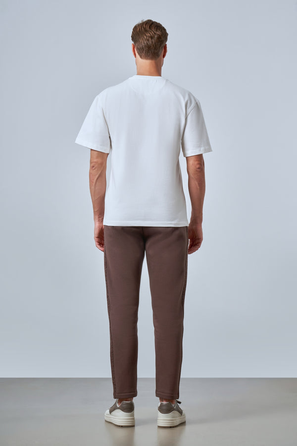 Sportempt Nakışlı Erkek Oversize Bisiklet Yaka T-shirt - Ekru