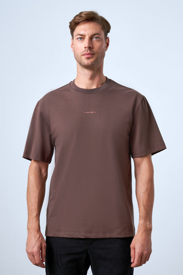 Sportempt Nakışlı Erkek Oversize Bisiklet Yaka T-shirt - Kahverengi