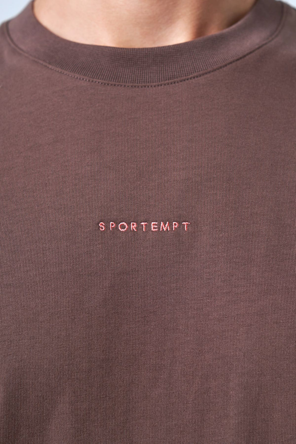 Sportempt Nakışlı Erkek Oversize Bisiklet Yaka T-shirt - Kahverengi