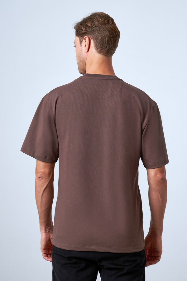 Sportempt Nakışlı Erkek Oversize Bisiklet Yaka T-shirt - Kahverengi
