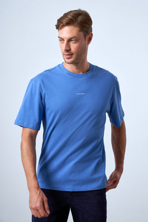 Sportempt Nakışlı Erkek Oversize Bisiklet Yaka T-shirt - Mavi