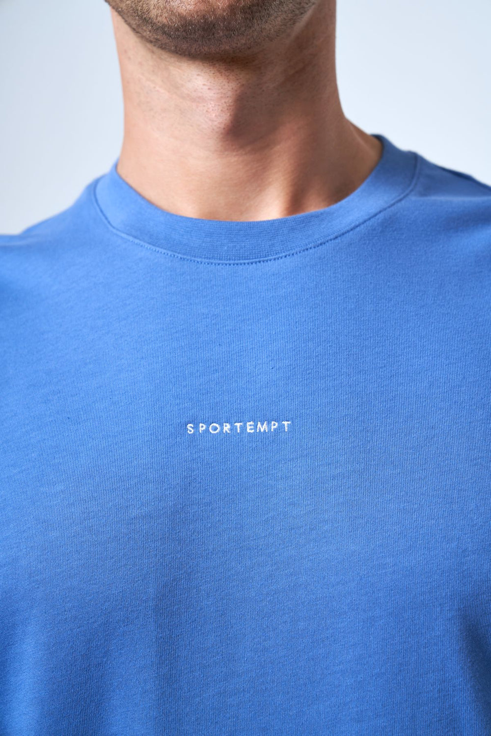Sportempt Nakışlı Erkek Oversize Bisiklet Yaka T-shirt - Mavi