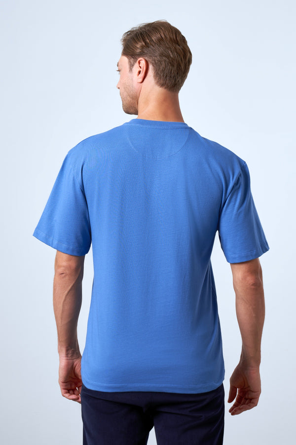 Sportempt Nakışlı Erkek Oversize Bisiklet Yaka T-shirt - Mavi
