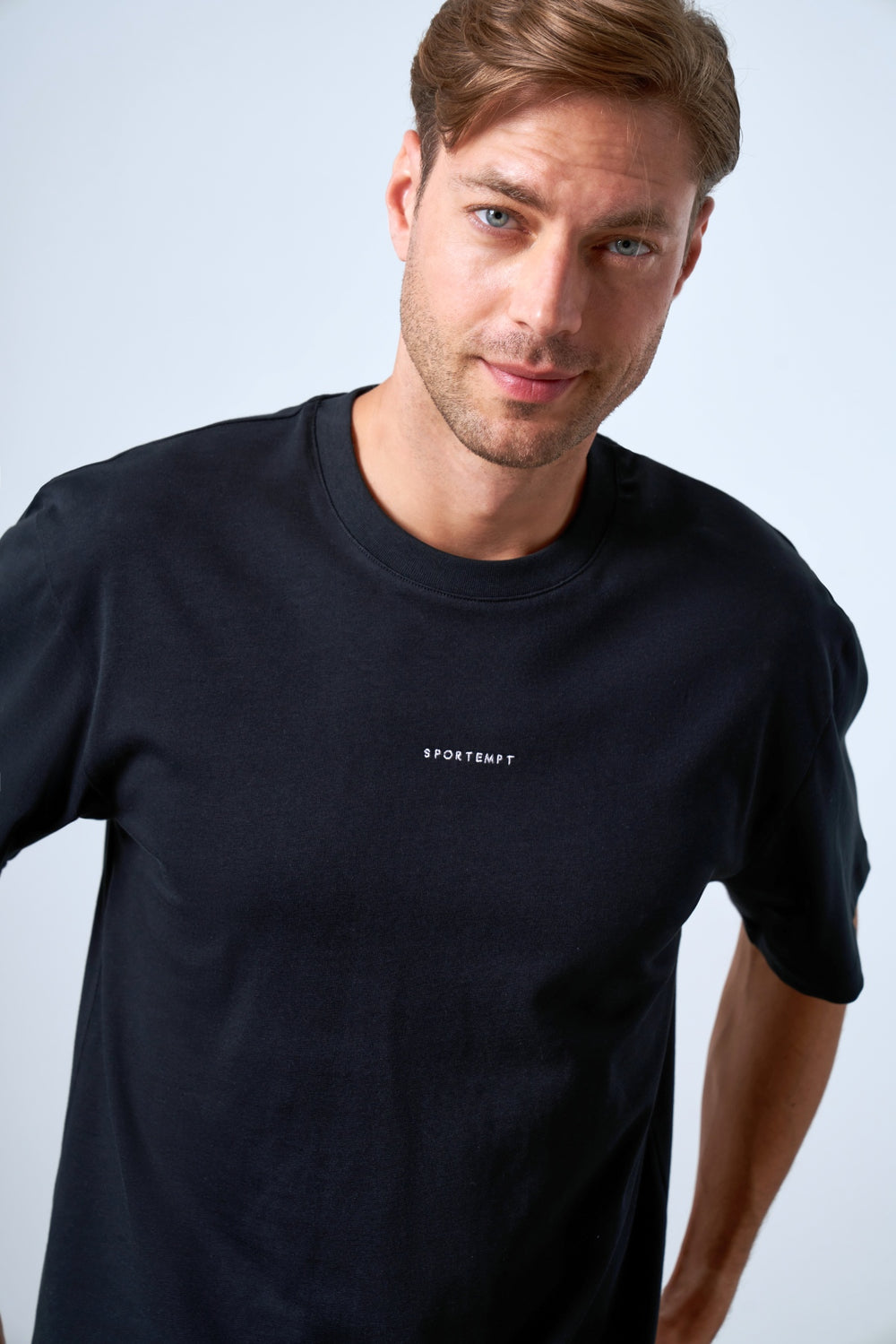 Sportempt Nakışlı Erkek Oversize Bisiklet Yaka T-shirt - Siyah