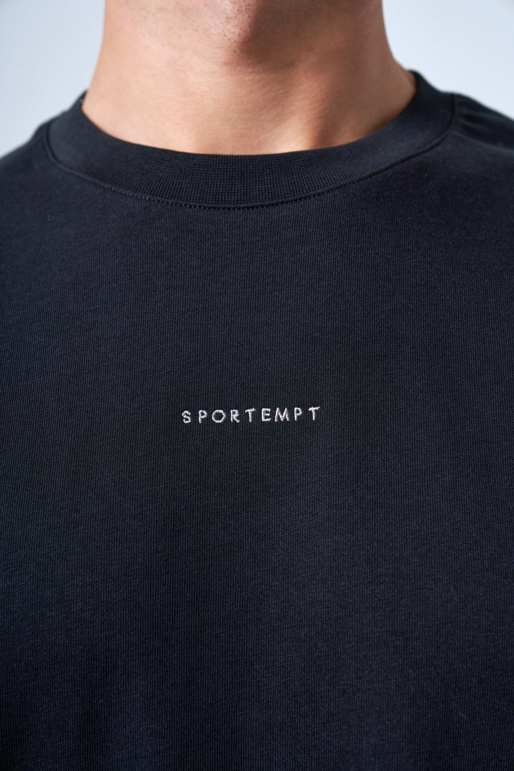Sportempt Nakışlı Erkek Oversize Bisiklet Yaka T-shirt - Siyah