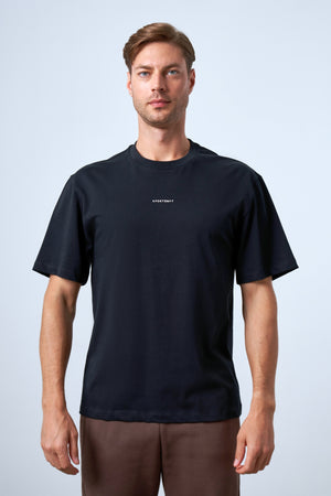 Sportempt Nakışlı Erkek Oversize Bisiklet Yaka T-shirt - Siyah