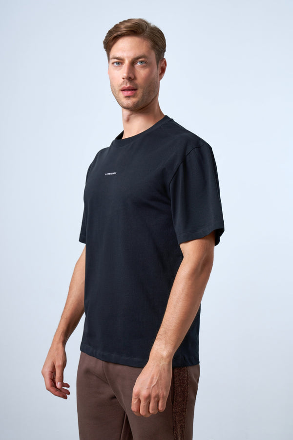 Sportempt Nakışlı Erkek Oversize Bisiklet Yaka T-shirt - Siyah