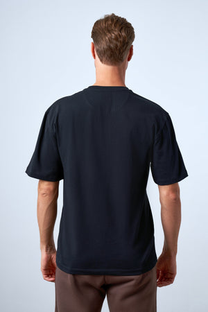 Sportempt Nakışlı Erkek Oversize Bisiklet Yaka T-shirt - Siyah