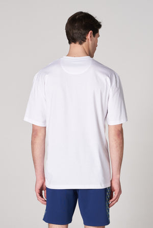 ST 3D Kübik İmzalı Erkek Oversize Bisiklet Yaka T-shirt - Beyaz