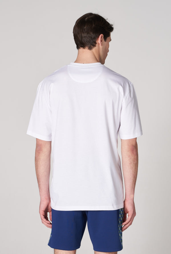 ST 3D Kübik İmzalı Erkek Oversize Bisiklet Yaka T-shirt - Beyaz