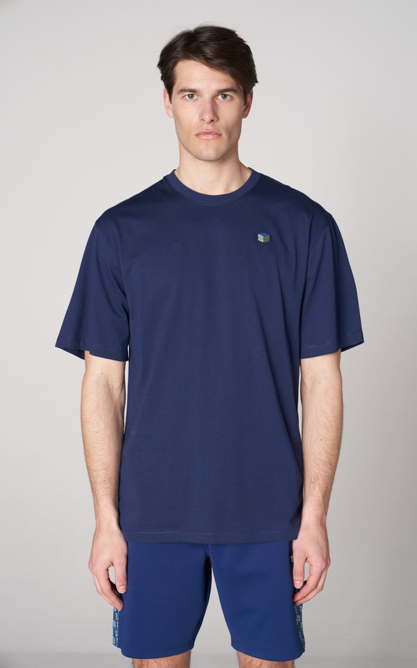 ST 3D Kübik İmzalı Erkek Oversize Bisiklet Yaka T-shirt - Lacivert
