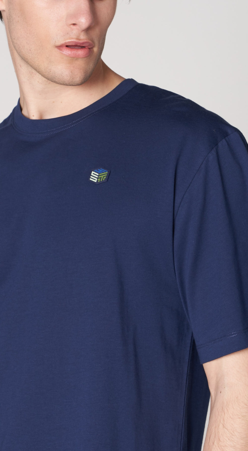 ST 3D Kübik İmzalı Erkek Oversize Bisiklet Yaka T-shirt - Lacivert