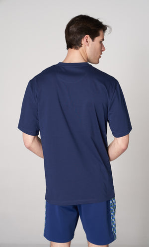 ST 3D Kübik İmzalı Erkek Oversize Bisiklet Yaka T-shirt - Lacivert