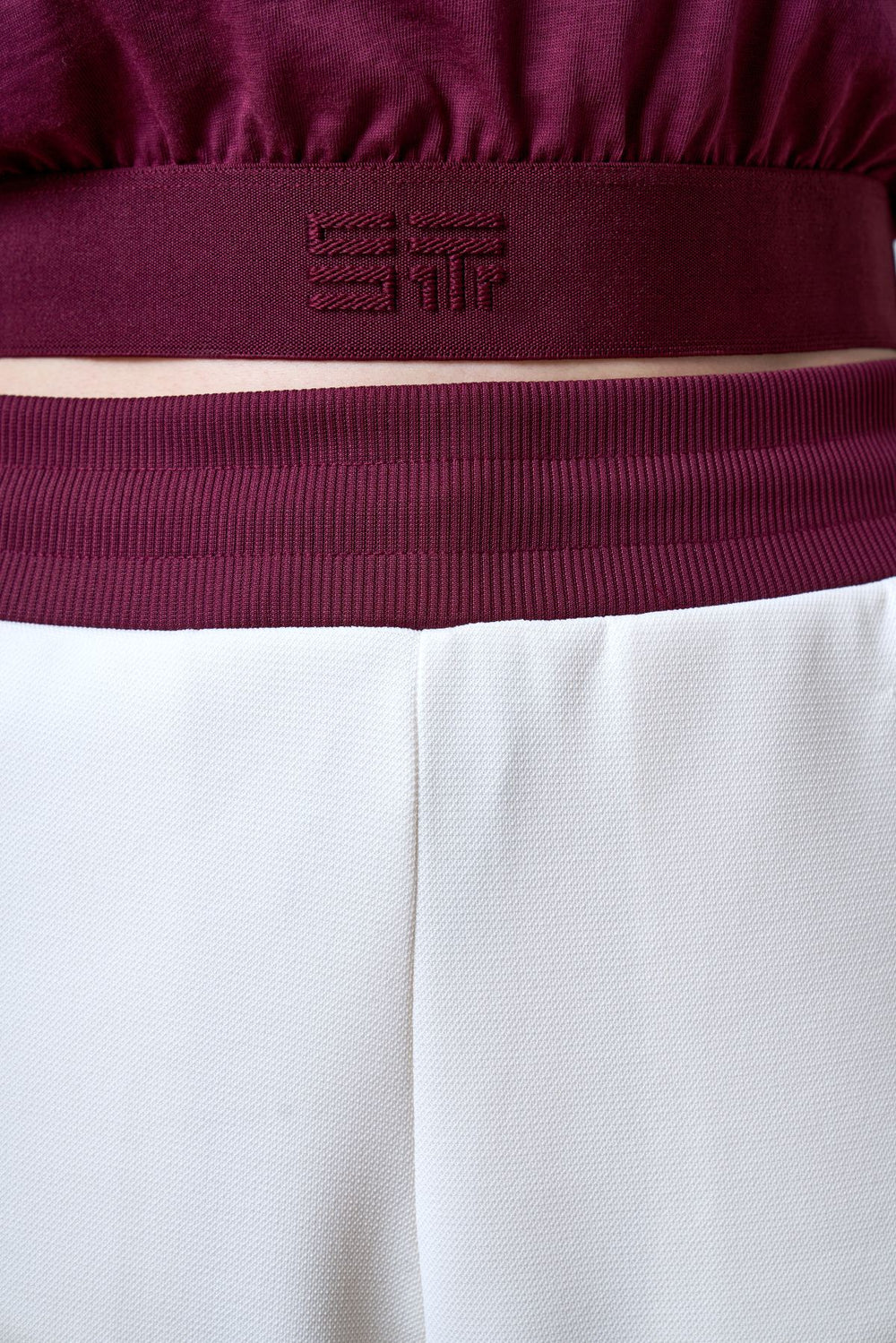 ST İmzalı Jakarlı Lastik Detaylı Kadın Crop T-shirt - Bordo