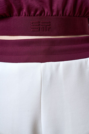 ST İmzalı Jakarlı Lastik Detaylı Kadın Crop T-shirt - Bordo