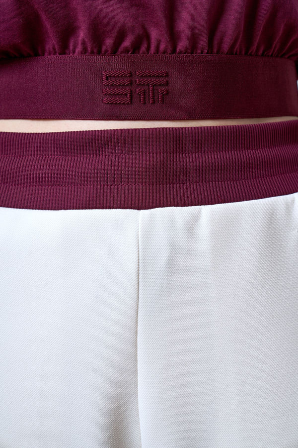 ST İmzalı Jakarlı Lastik Detaylı Kadın Crop T-shirt - Bordo