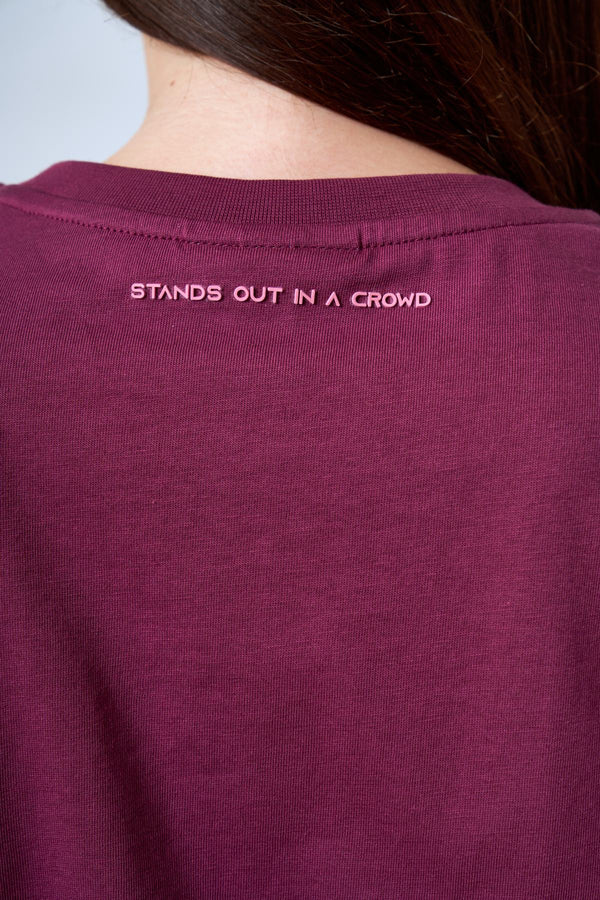 ST İmzalı Jakarlı Lastik Detaylı Kadın Crop T-shirt - Bordo