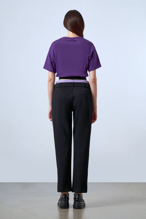 ST İmzalı Jakarlı Lastik Detaylı Kadın Crop T-shirt - Mor