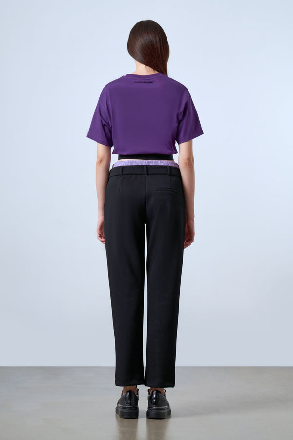 ST İmzalı Jakarlı Lastik Detaylı Kadın Crop T-shirt - Mor