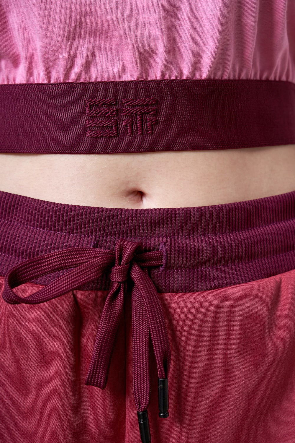 ST İmzalı Jakarlı Lastik Detaylı Kadın Crop T-shirt - Pembe