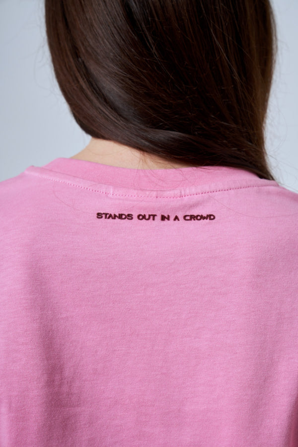 ST İmzalı Jakarlı Lastik Detaylı Kadın Crop T-shirt - Pembe