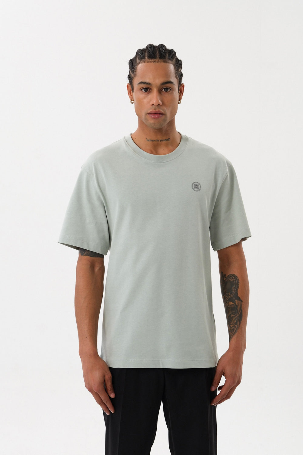 ST Logo İmzalı Erkek Oversize Bisiklet Yaka T-shirt - Açık Yeşil